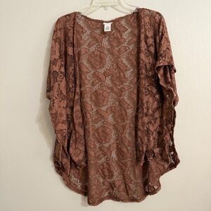Kimono Cardigan Brown Floral Lace Crochet Open S M Festival Cottagecore Boho